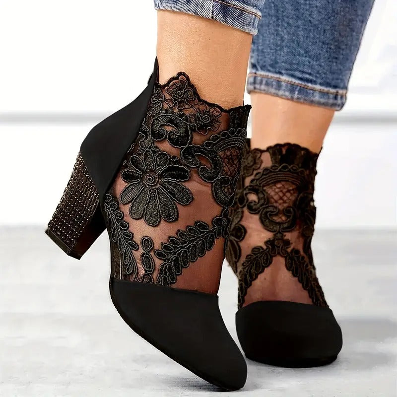 Charlotte - Stylish Flower Lace Heels With Handmade Details