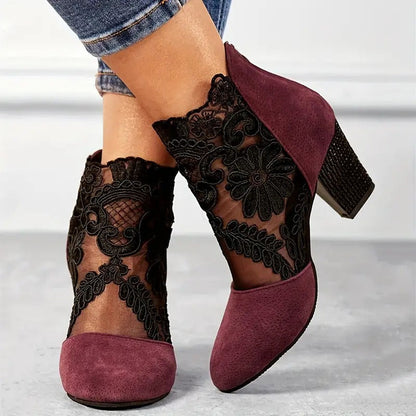 Charlotte - Stylish Flower Lace Heels With Handmade Details