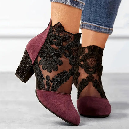 Charlotte - Stylish Flower Lace Heels With Handmade Details