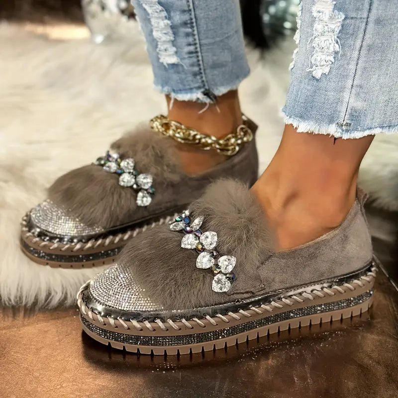 Aurora – Luxe Fur & Sparkle Comfort Loafer