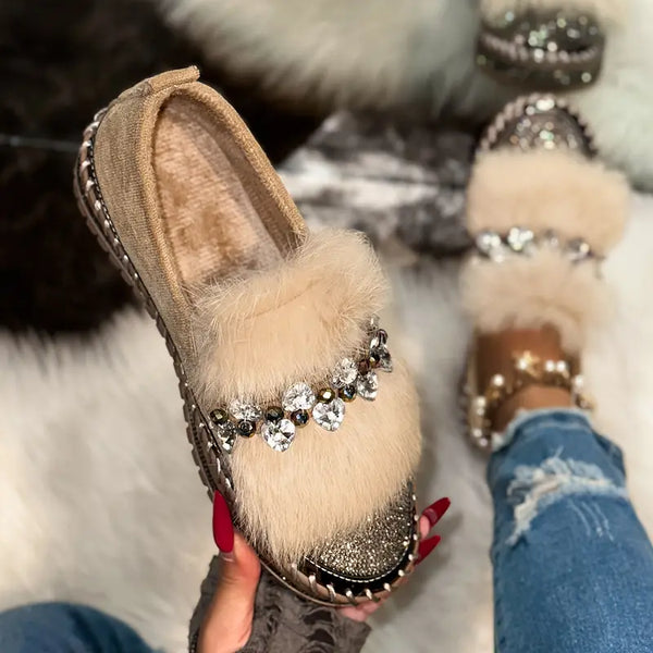 Aurora – Luxe Fur & Sparkle Comfort Loafer