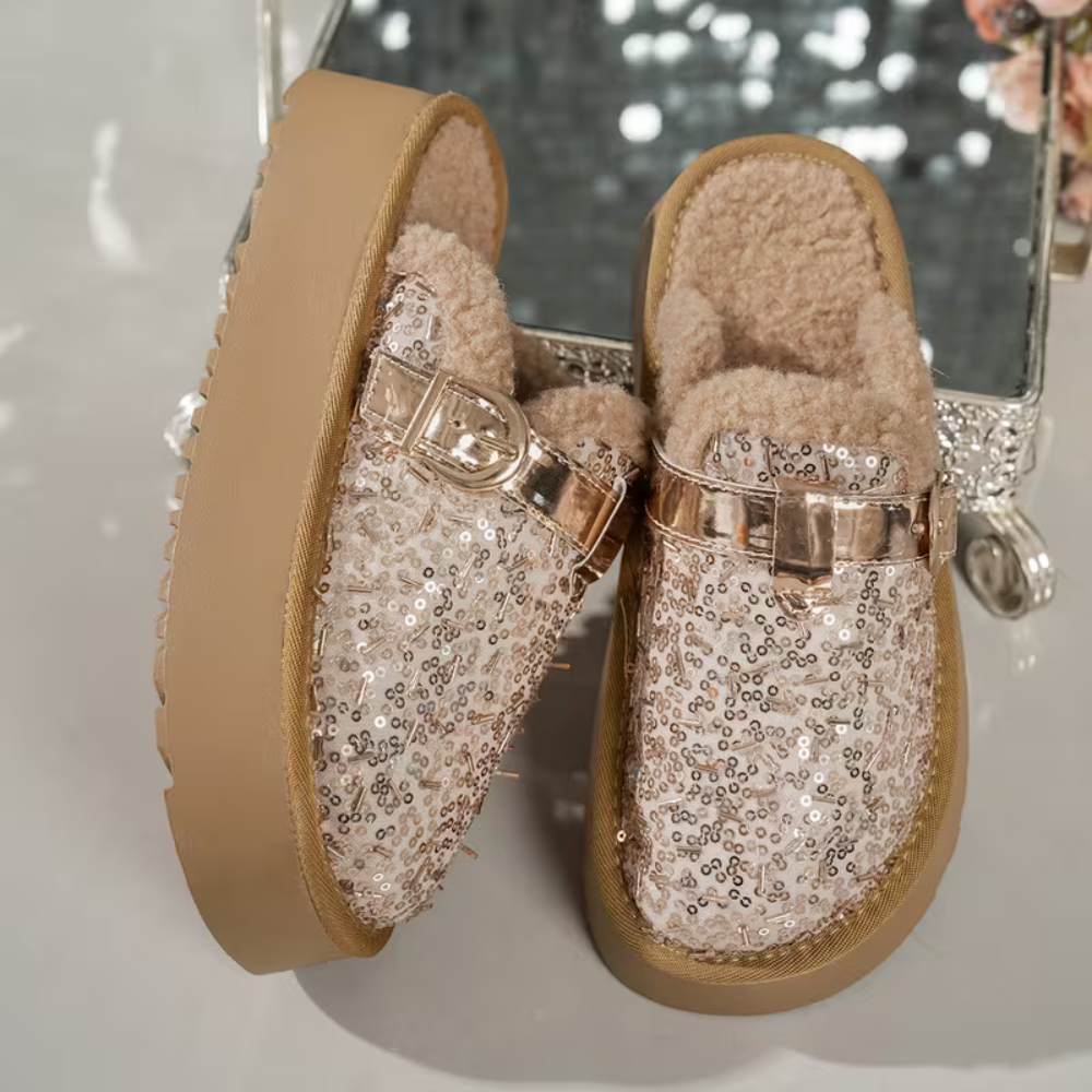 LuxeShear Sequin Mules - Warm Comfort