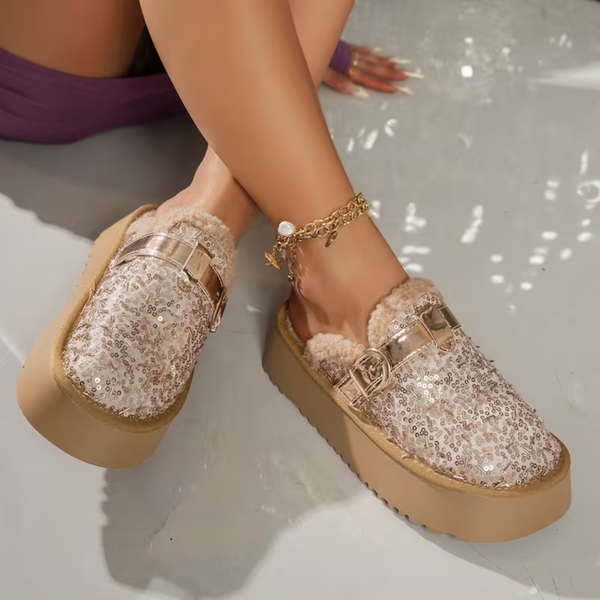LuxeShear Sequin Mules - Warm Comfort
